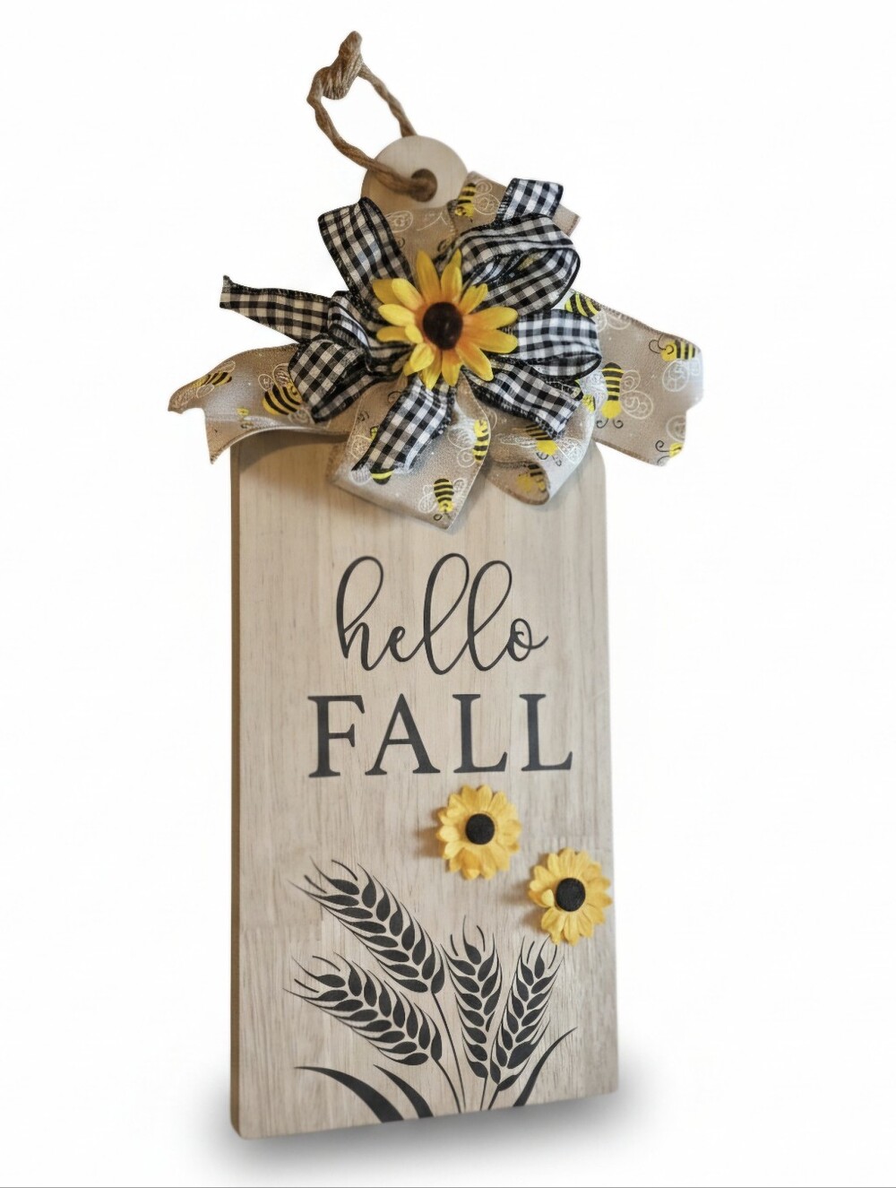 Hello Fall Sunflower Hanging Wall Sign - Yellow & Black